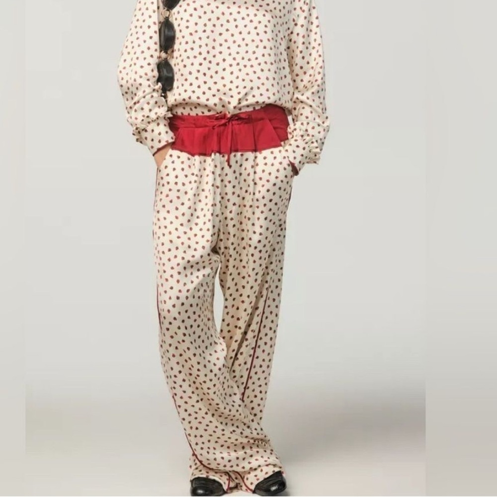 NWT Zara Cream and Red Strawberry Pajama Trousers